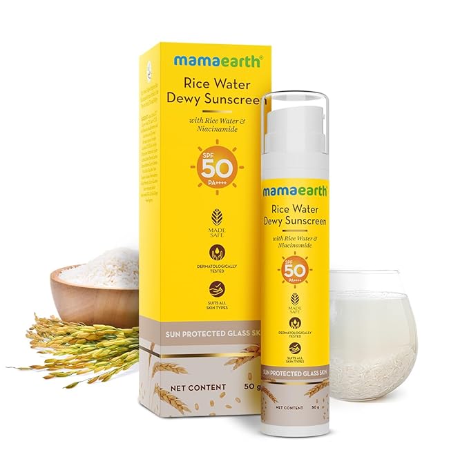 Mamaearth Rice Water Sunscreen SPF 50 PA++++, Lightweight Hydrating Face Sunscreen with Niacinamide & Natural Ingredients, UVA/UVB Protection,1.76 Oz (50g)