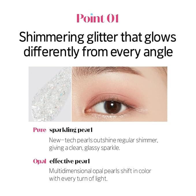 ETUDE Tear Drop Eyeliner, Crystal & Opal Glitter, Smudge-Proof Sparkle, Long-Lasting Formula, All Skin Tone Friendly, Korean Makeup, Beauty, Pure Sparkling Pearl (0.271 Fl Oz)