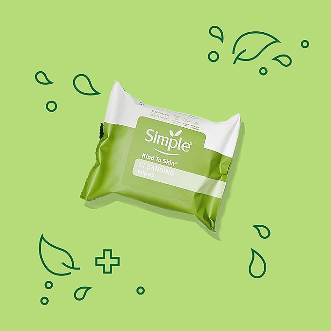 Simple Kind to Skin Facial Wipes Gentle and Effective Makeup Remover Cleansing Free from color and dye artificial perfume and harsh chemicals 25 Wipes, Pack of 2