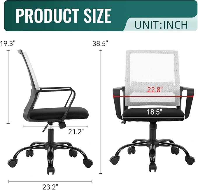 BestOffice Computer Chair Office Chair Cheap Desk Chair Swivel Rolling Ergonomic Executive Lumbar Support Task Mesh Chair Adjustable Stool for Home Office, White