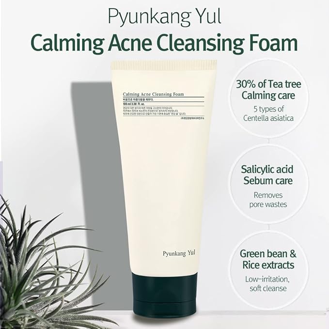 Pyunkang Yul PKY Calming Cleansing Foam, Low pH Formula Facial Wash/Cleanser with Witch Hazel, AHA for oil control- Cica, Tea Tree Extract - Rapid Moisture replenishment 3.38 Fl.oz