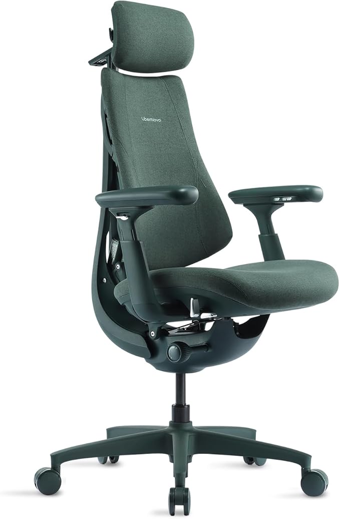 LiberNovo Dynamic Ergonomic Office Chair - Comfy Adjustable Desk Chair with Adaptive Lumbar Support, 160° Recline & Built-in Spine Stretch for Back Comfort, Home Office Long Hours Use, Green+45cm