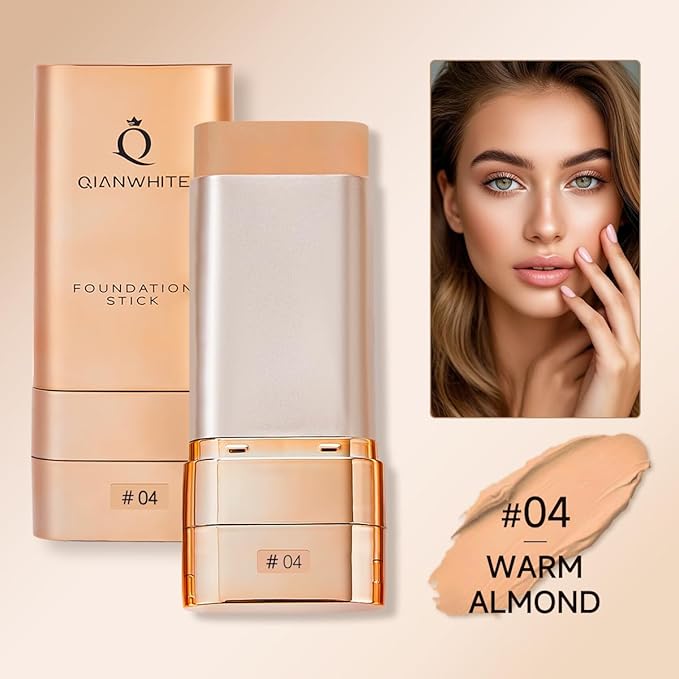 Foundation Stick Waterproof Natural Nude Makeup, Full Coverage Korean Makeup Skin Tint With Brush for All Skin(WARM ALMOND,0.7 Oz / 20g)