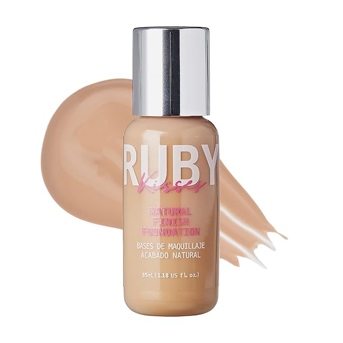 Ruby Kisses Liquid Foundation Medium Coverage, Lightweight, Natural Finish, Face Makeup for All Skin Type, Korean Makeup (Natural Buff)