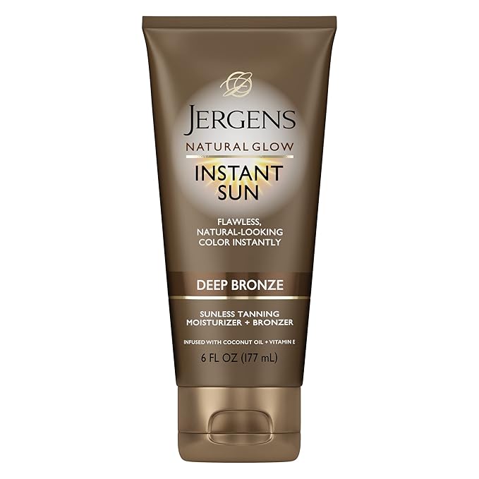Jergens Natural Glow Instant Sun Sunless Tanning Moisturizer & Natural Glow Self Tanner Face Moisturizer, SPF 20 Facial Sunscreen, Medium to Deep Skin Tone, Sunless Tanning, Oil Free