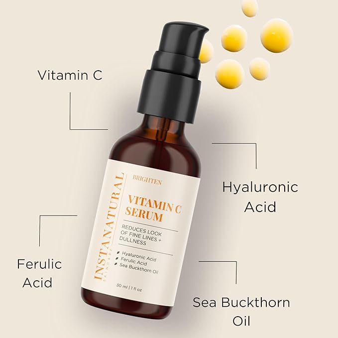 InstaNatural Vitamin C Moisturizer and Serum Kit, Brightens and Reduces Signs of Aging, Fine Lines and Wrinkles, with Hyaluronic Acid and Botanical Extracts