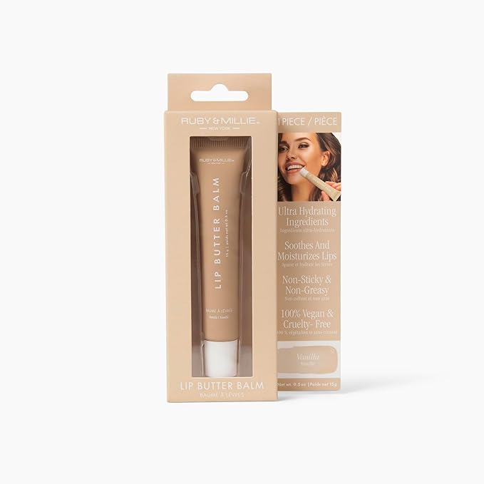 Ruby & Millie Tinted Lip Balm Vanilla - Hydrating Vanilla Lip Balm - Moisturizing Lip Butter Balm Treatment - Glossy Vegan Lipbalm 0.5 Oz