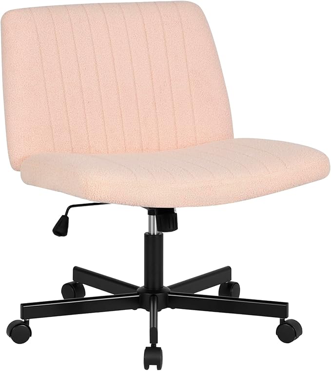 PayLessHere Criss Cross Chair Wide, Armless Office Desk Chair,Backrest Vanity Chair with Wheels 360 Swivel, Height Adjustable for Home Office, Home Office Pink