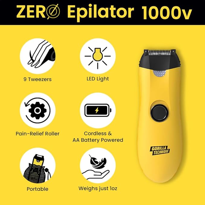 Gorilla Technique Mini Epilator 1000V, Pain Relief Roller, Body Hair Removal Device, Electric Tweezers for Women & Men, Specialized for Narrow and Sensitive Area, Korean Skin Care - 1000V