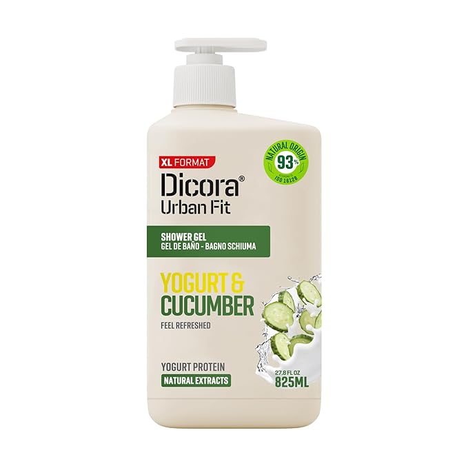 Dicora Urban Fit Shower Gel - Body Wash Women and Men - Refreshing and Hydrating Body Wash with Silky Lather - Protein Yogurt and Cucumber - 27.8 oz