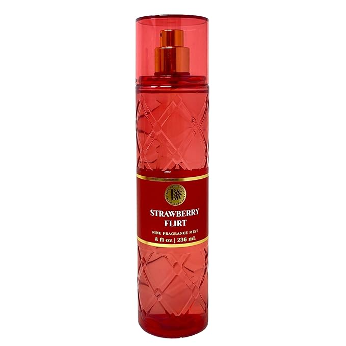 Bath & Body Works Strawberry Flirt Trio Gift Set - Body Cream, Fragrance Mist and Body Wash - with a 4 oz Marbela Clay Baby Bar Soap - Full Size