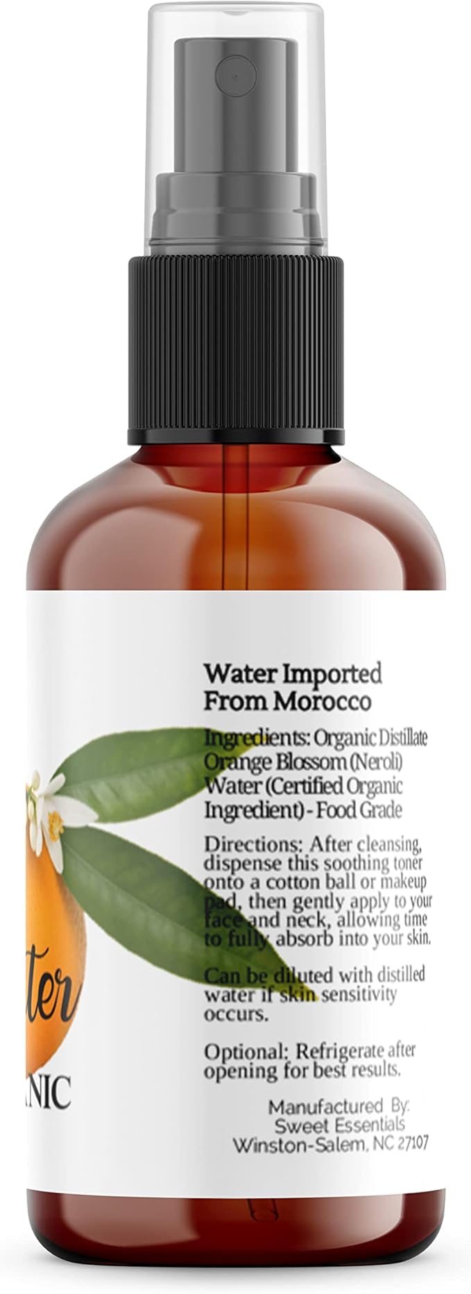 Premium Organic Moroccan Orange Blossom (Neroli) Water | 4oz Spray Imported from Morocco | Food Grade | Packed with Natural Antioxidants. Perfect for Hydrating & Rejuvenating Your Face & Neck