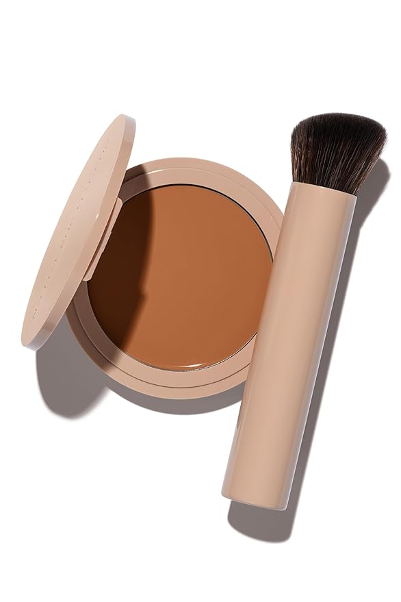 No Makeup Makeup Foundation + Brush Duo, Cream-Balm Formula Conceals, Corrects and Camouflages with Skin-Tone Adaptive Flexshade Technology, Buildable, Long-Lasting, Cruelty-Free, Vegan, Golden Tan