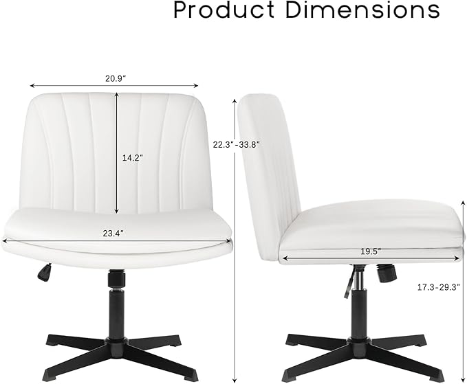 PUKAMI Criss Cross Chair,Comfy Cross Legged Office Desk Chair No Wheels,Modern Fabric Swivel Adjustable Height Mid Back Wide Seat for Home Office Computer (Pu White)