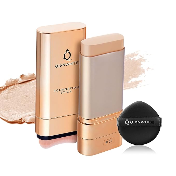 Foundation Stick Waterproof Natural Nude Makeup, Full Coverage Korean Makeup Skin Tint With Brush for All Skin(IVORY,0.7 Oz / 20g)