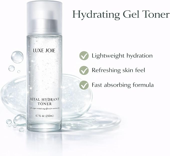 LuxeJoie Hydrating Gel Toner for Face – Aloe & Botanical Facial Toner for Sensitive Skin, Lightweight Non-Sticky Hydrating Face Toner with Green Tea & Ginseng, Cooling Pre-Serum Toner, 6.7 oz