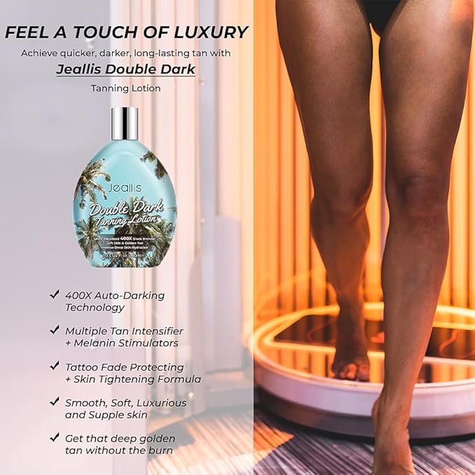 Jeallis Double Dark Indoor Tanning Bed Lotion With Bronzer, Indoor Suntan Lotion Tanning Lotion For Tanning Bed With Tattoo Protecting Formula, Bronzer Tanning Lotion, 13.5oz