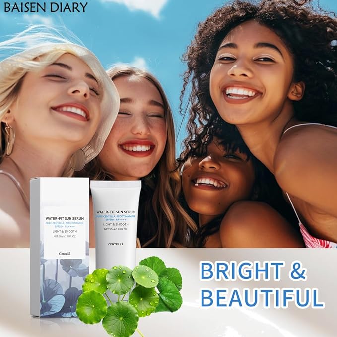 2PCS Centella Sunscreen SPF 50 PA++++, Hyalu Cica Water-Fit Sun Serum, Lightweight Sunscreen with Centella Asiatica, Hydrating & Non-Greasy Sun Protection for Sensitive Skin