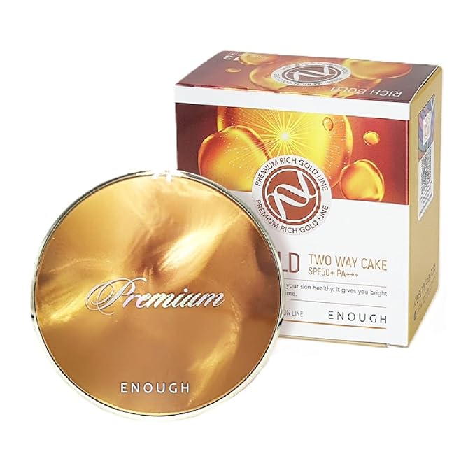 Enough Rich Gold Two Way Cake SPF50, Korean Makeup Setting Powder Foundation, Tattoo Cover Up, Sunscreen for Face, Loose Powder Makeup - Refill Including (#13 Light beige, 0.39 oz)