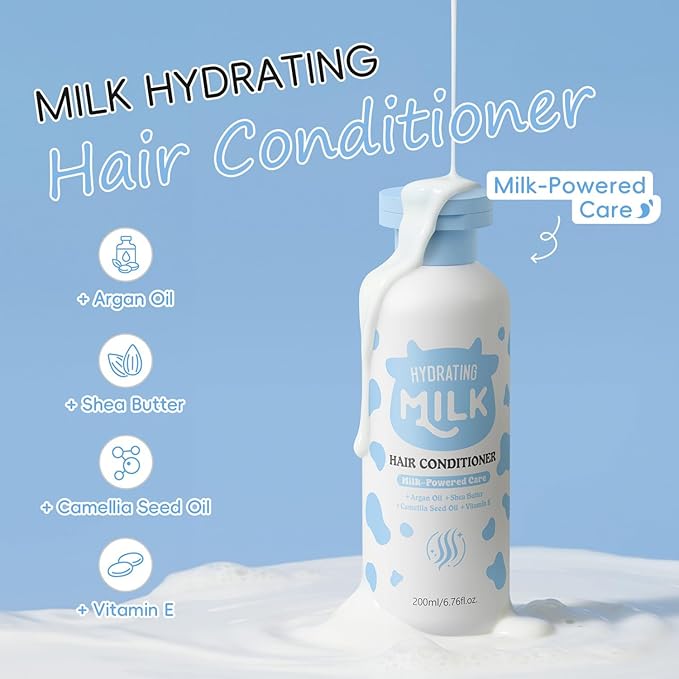 Milk Skincare Set 5-in-1 for Kids & Teens Girls 8-12, Gentle Milk Extract Bathing Cleaning Kit with Body Wash, Shampoo, Hair Conditioner, Body Lotion, Makeup Bag(Set B)