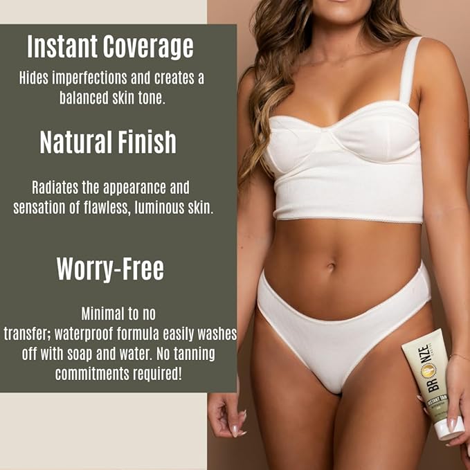 Instant Tan Water-Resistant – Smooths Skin & Conceals Imperfections | Instant Bronze Glow That Resists Water | Natural Looking Tan | Transfer Proof Finish | Face & Body Application