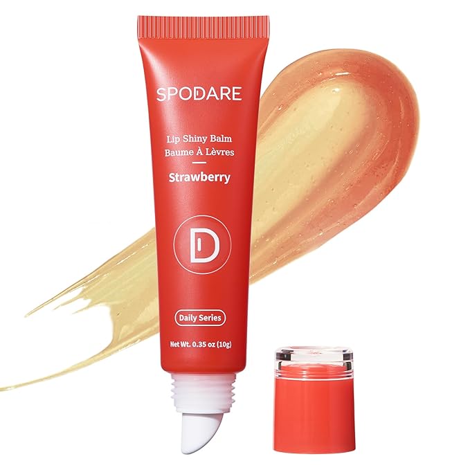 Lip Glowy Balm Strawberry: Lip Gloss Hydrate and Nourish with Natural Strawberry Extracts& Hyaluronic Acid Complex for Softening and Plumping Finish, Travel Size for Men and Women