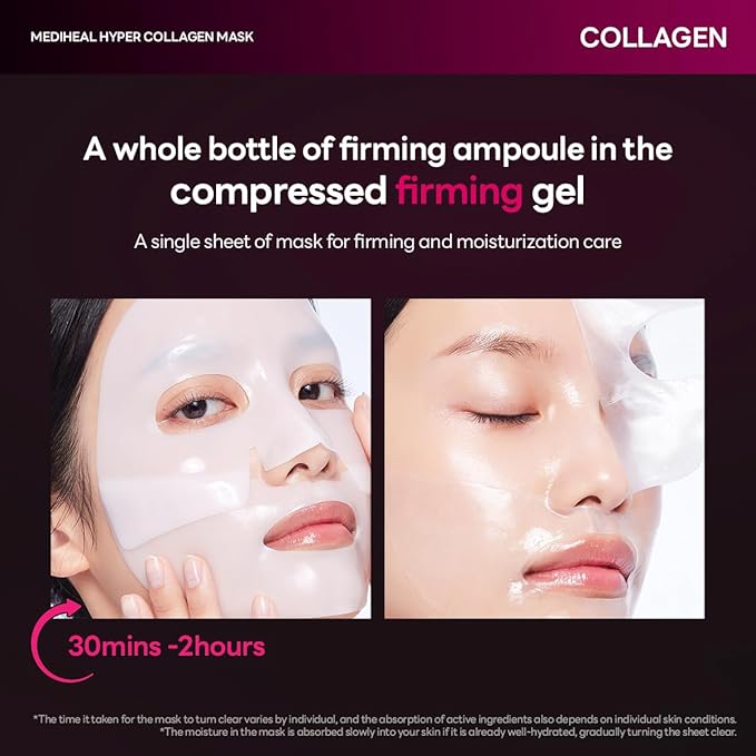 Mediheal Hyper Collagen - Collagen Real Deep Mask, Overnight Firming & Hydrating Gel Mask, Pore Appearance Refining, Plumping & Elasticity Care, Korean Skincare (4ea)