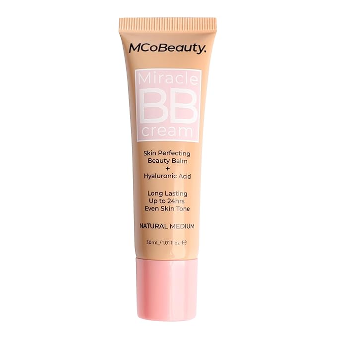 MCoBeauty Miracle BB Cream Medium Beige - Skin Tint Foundation Primer with Hyaluronic Acid Glycerin - Lightweight Dewy Coverage Tinted Moisturizer for Face - Vegan Cruelty Free Makeup, Tone Balancing