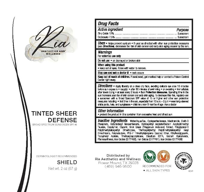 Ria Tinted Sheer Defense | Lightweight Oil-Free Tinted Moisturizer with SPF 46, Broad Spectrum Zinc Oxide Face Sunscreen & Skin Tint for Hydrating Daily Sun Protection, Made in USA