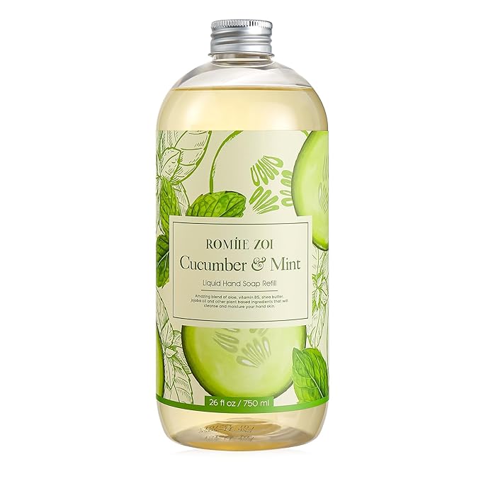 ROMIIE ZOI Liquid Hand Soap Refill, Cucumber & Mint, Gentle & Moisturizing Formula, 750 ML/ 26 FL OZ
