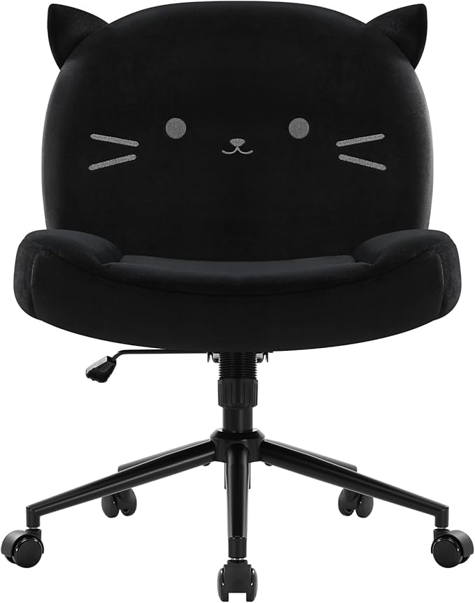 IWMH Armless Office Desk Chair with Wheels,Ergonomic Criss Cross Legged Computer Chair with Fabric Padded, Height Adjustable Wide Seat Vanity Chairs,Mid Back Task Chair for Home, Bedroom (Black)