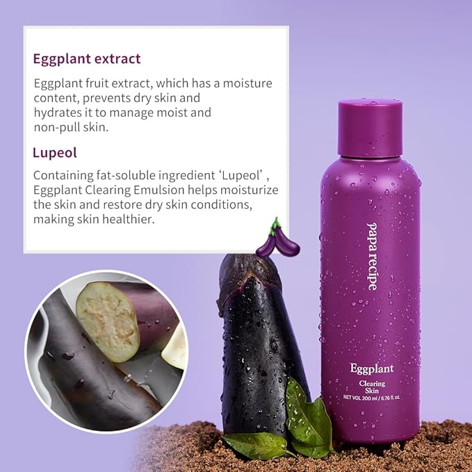 Papa Recipe Eggplant Clearing Skin(6.76fl oz/200ml) - Lupeol Moisturizing Toner for Face, Deep Hydration & Soothing with Eggplant Extract, Suitable for Combination & Dry Skin, Korean Skin Care