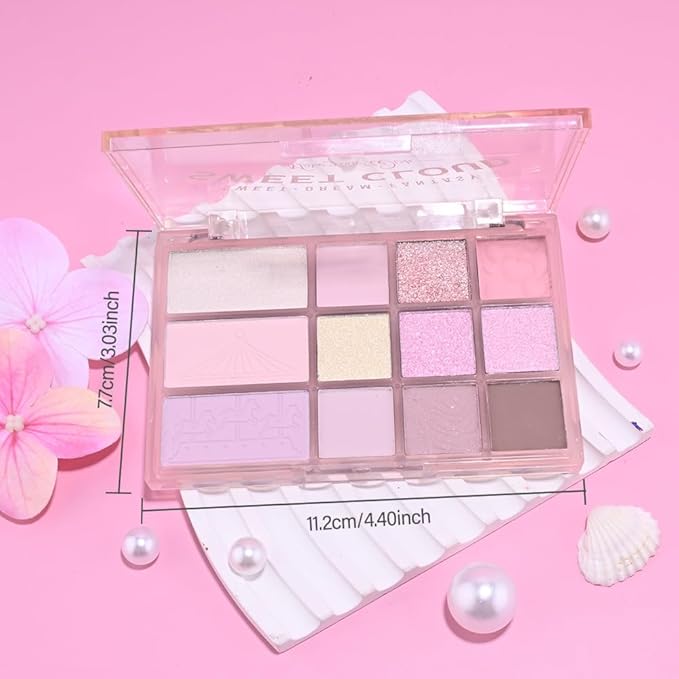 SUAKE Nude Pink Eyeshadow Palette, Matte & Shimmer, High Pigmented 12 Colors Brown Purple Eye Shadow Primers for Eye Makeup, Korean Powder Palet de sombras de ojos (05# Cotton Candy)