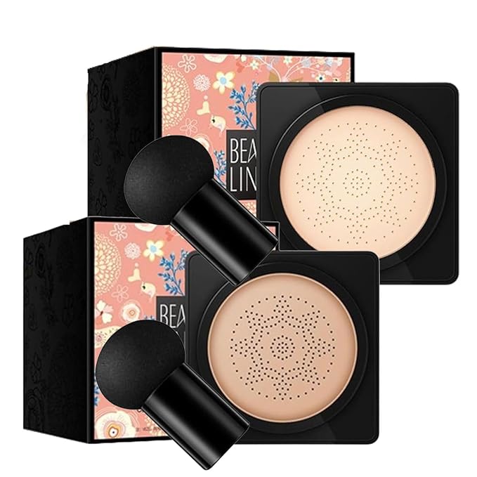 QUROXO Wonderninelife Beauty Cream, Beauty Linasi Clear Cover Beauty Cream, Beauty Cream Base,Mushroom Head Air Cushion Cc Cream, Moisturizing Concealer, Long Lasting (Ivory White+Nature)