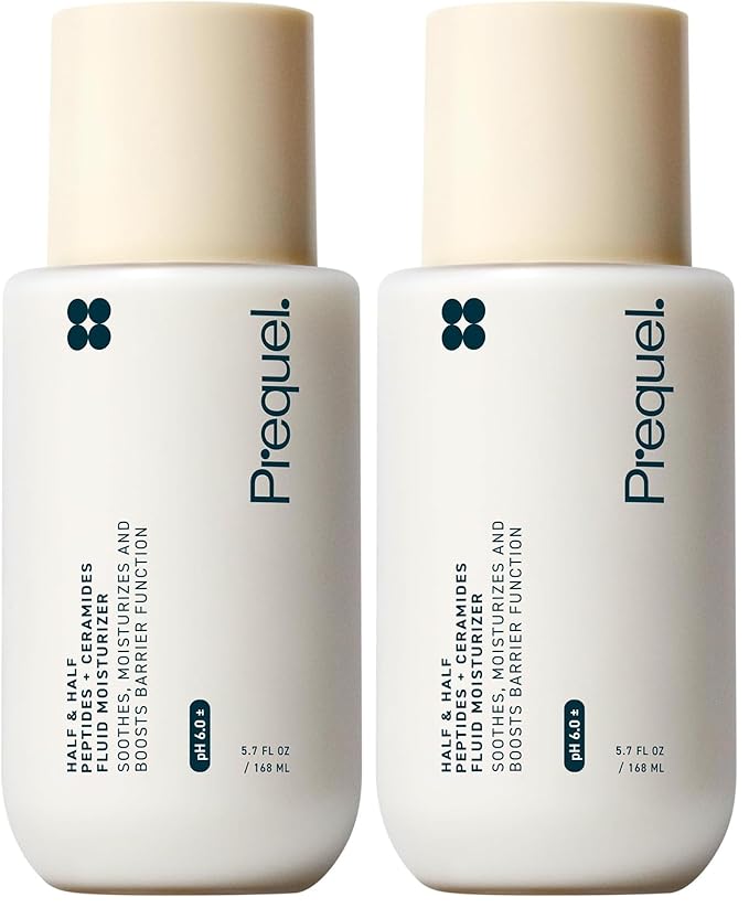 Prequel Skin Half and Half Fluid Moisturizer Face Cream. Lightweight Ceramide Peptide Lotion for All Skin Types, including Dry and Sensitive. Hydrating Facial Cream for Women and Men (Pack of 2)