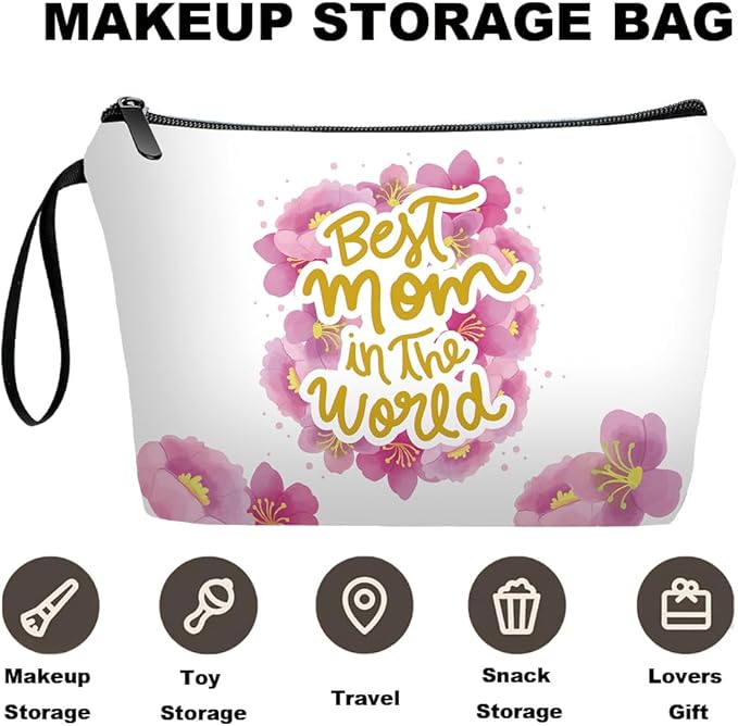 Personalized Best mom Makeup Bag set with Mirror for Women,Mama travel Cosmetic bag kit with10 pieces pink brush set, Mom Gifts From Daughter sons for Mother