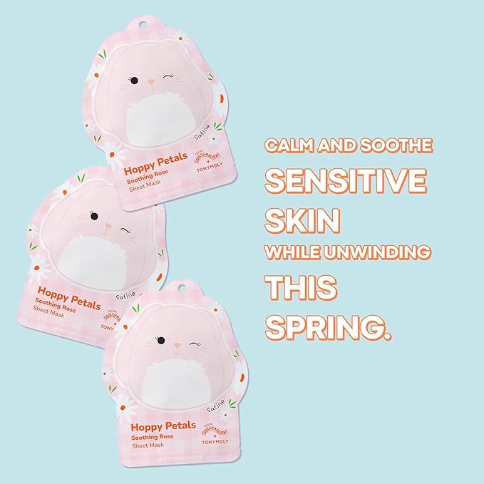 TONYMOLY x Squishmallows 6-Piece Easter Sheet Mask Gift Set – Aimee Vitamin C Lemon + Satine Rose Chamomile – Hydrating K-Beauty Masks, Easter Basket Gift & Party Favor for Teens & Girls