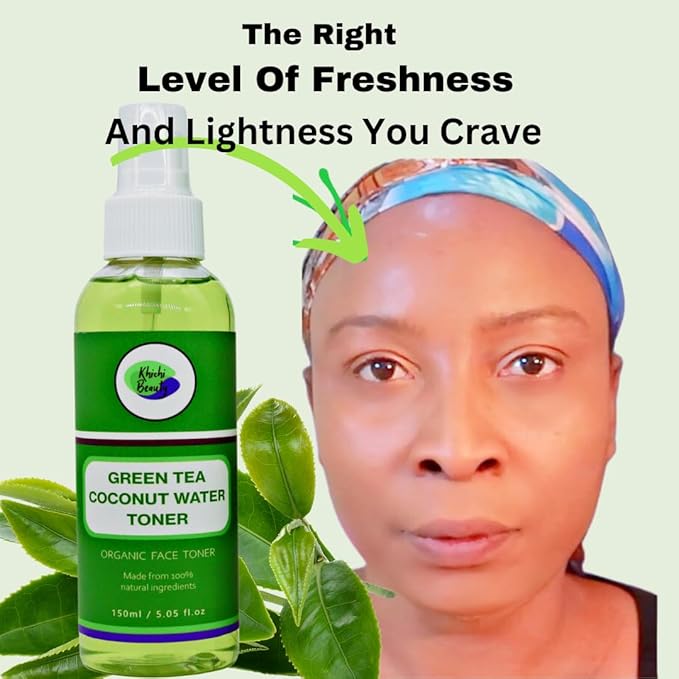 Green Tea Coconut Water Facial Toner Soothes and Hydrates, 150ml / 5.05 fl oz | Green Tea and Coconut Water Toner for Face | Non-Alcoholic with Hyaluronic Acid