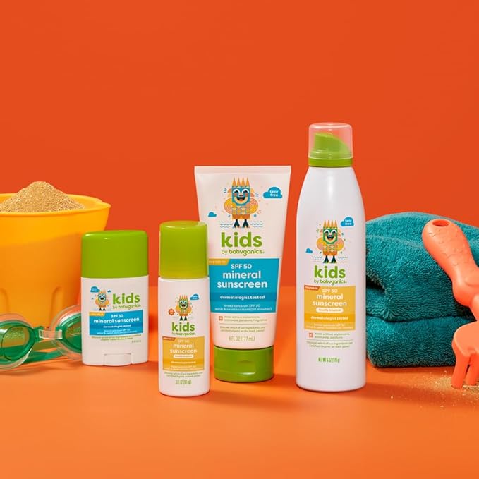 Babyganics SPF 50 Kids Mineral Sunscreen Roller Ball,Totally Tropical | UVA UVB Protection | Octinoxate & Oxybenzone Free-| Water Resistant-| (3 ounce),(Pack of 4)