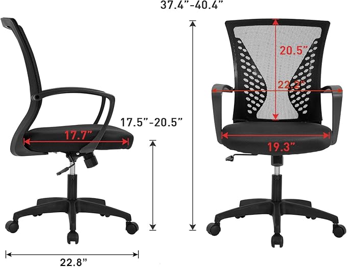 FDW Home Office Chair Mid Back PC Swivel Lumbar Support Adjustable Desk Task Computer Ergonomic Comfortable Mesh Chair with Armrest (Black)