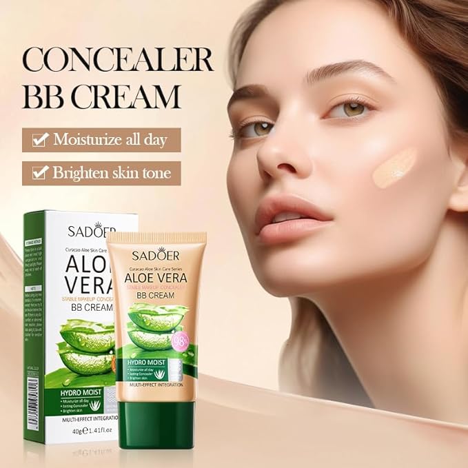 Moisturizing Lightweight BB Cream Concealer with Nourishing Aloe Vera Extract, Hydrating Color Correcting Tinted Moisturizer, Smooth Concealing BB Cream Makeup Foundation - Natural Color