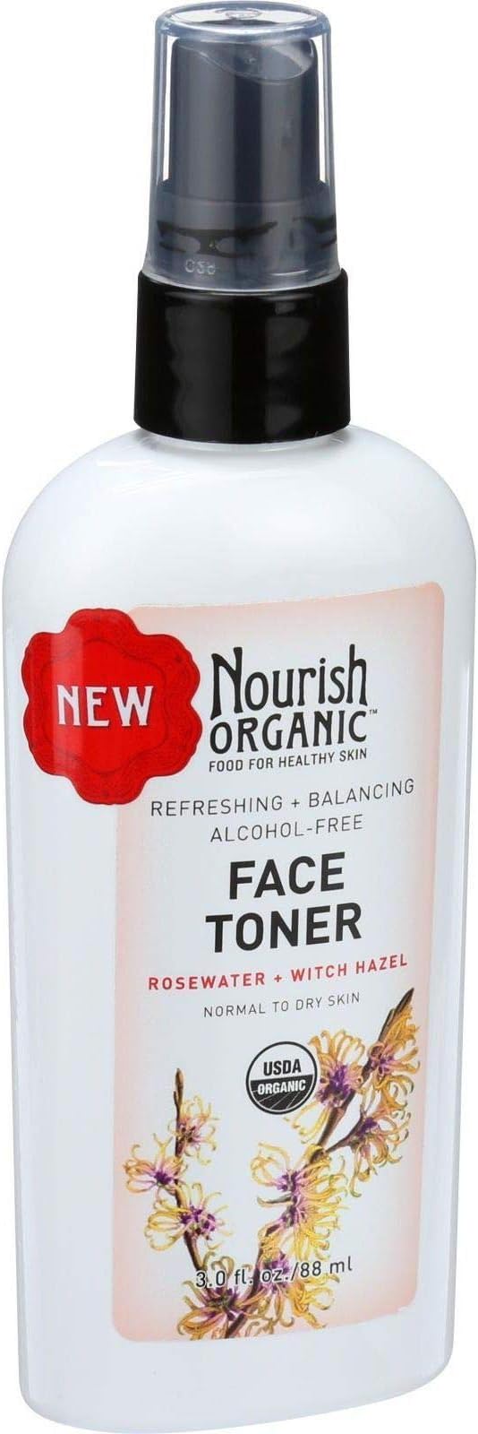 Nourish Organic Face Toner - Refreshing and Balancing - Rosewater and Witch Hazel - 3 fl Oz