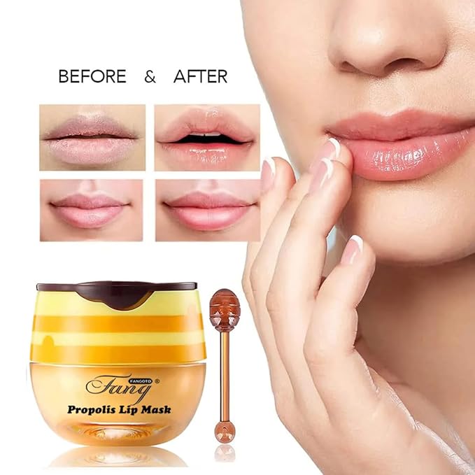 4 PCS Bee Lip Balm Honey Pot,Lip Mask Propolis Moisturizing,Prevention Dry and Cracked Lip Scrubs Exfoliator Lip Wrinkle Skin Care Products (Honey & Cherry & Mint & Strawberry)