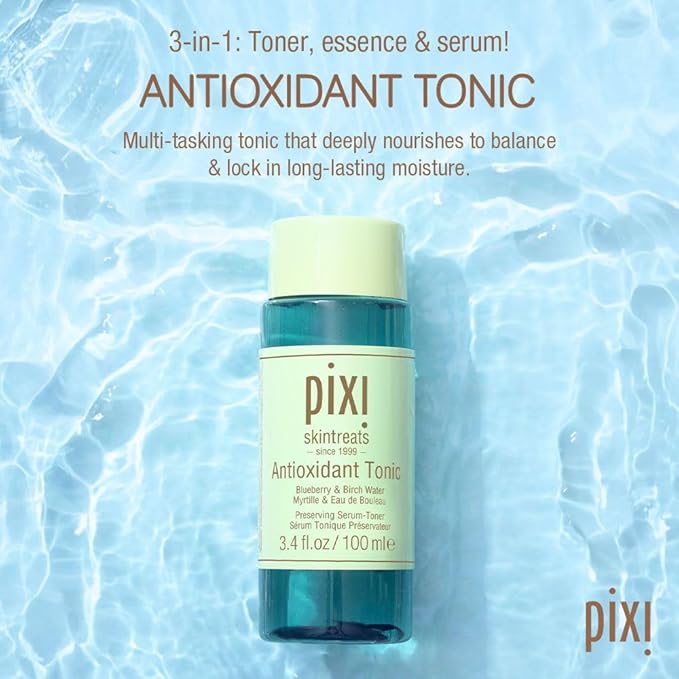 Pixi Antioxidant Tonic | Alcohol-Free Hydrating Multi-Tasking Formula with 3 Facial Skin Care Products in 1 | Face Toner, Essence, and Serum in One Step | 100mL Travel Size Skincare