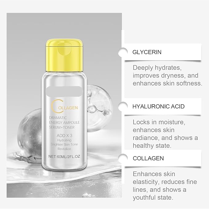 Collagen Toner Serum - Daily Hydrating Face Essence, Boosts Elasticity, Reduces Fine Lines, Soothes Sensitive Skin(2PCS)