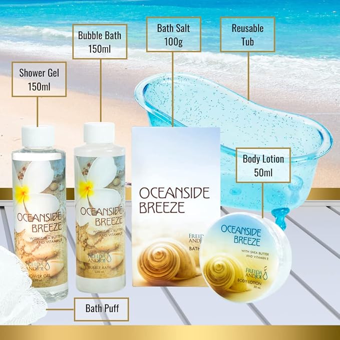 Home Spa Bath Basket Fresh Aquatic Oceanside Breeze Spa Set For Women Bath & Body Set For Women Shower Gel, Bubble Bath, Body Lotion, etc Puff in Blue Tub Gift – Mother's Day Gift for Mom