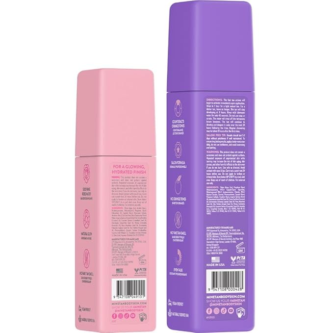 MineTan Best Sellers Self Tan Bundle | Express 1 Hour - Includes Dark Violet Sunless Tanner Mousse, Face Mist, Application Mitt, & Exfoliating Glove for Tan Removal & Prep