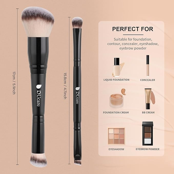 DUcare 2-in-1 Foundation Brush Concealer Brush Makeup Brushes Dual-ended Face Eyebrow Eyeshadow Brush for Liquid, Powder, Buffing, Blending, Contouring Foundation Make Up Brushes