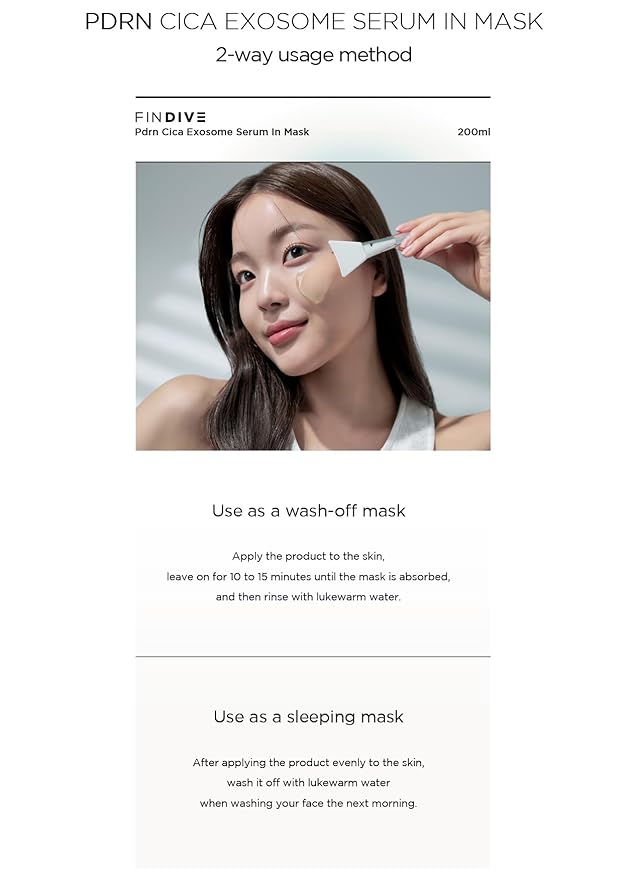 FINDIVE OFFICIAL PDRN CICA Exosome Serum in Mask, PDRN (Sodium DNA) 5,000ppm, Cica Exosome 1,000ppm, Marin Collagen, Soothes, Regenerates Skin, Korean Skincare 6.76fl.oz