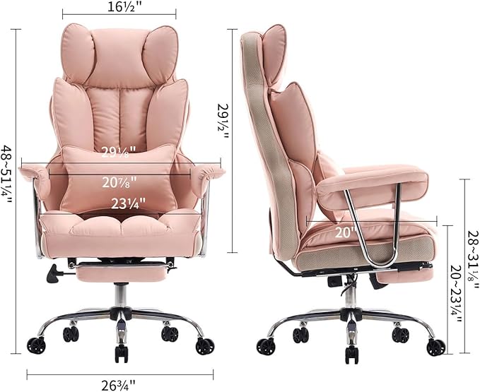 Efomao Big and Tall Office Chair 400LBS - Pink Heavy Duty Executive Office Chair with Footrest, Ergonomic Home Office Desk Chair, Wide Computer Chair for Heavy People